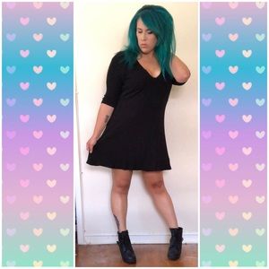 ASOS Plunging Neckline Black Mini A-Line Dress